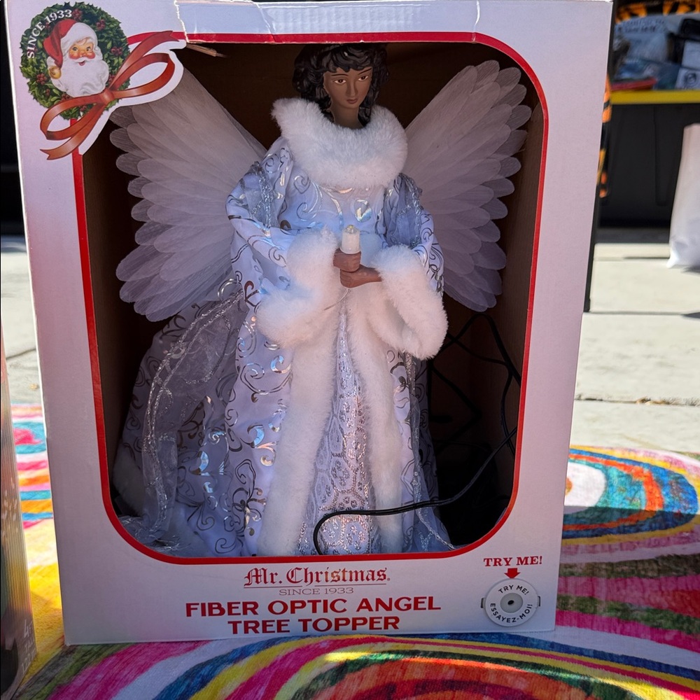 Fiber Optic Angel Tree Topper - White
